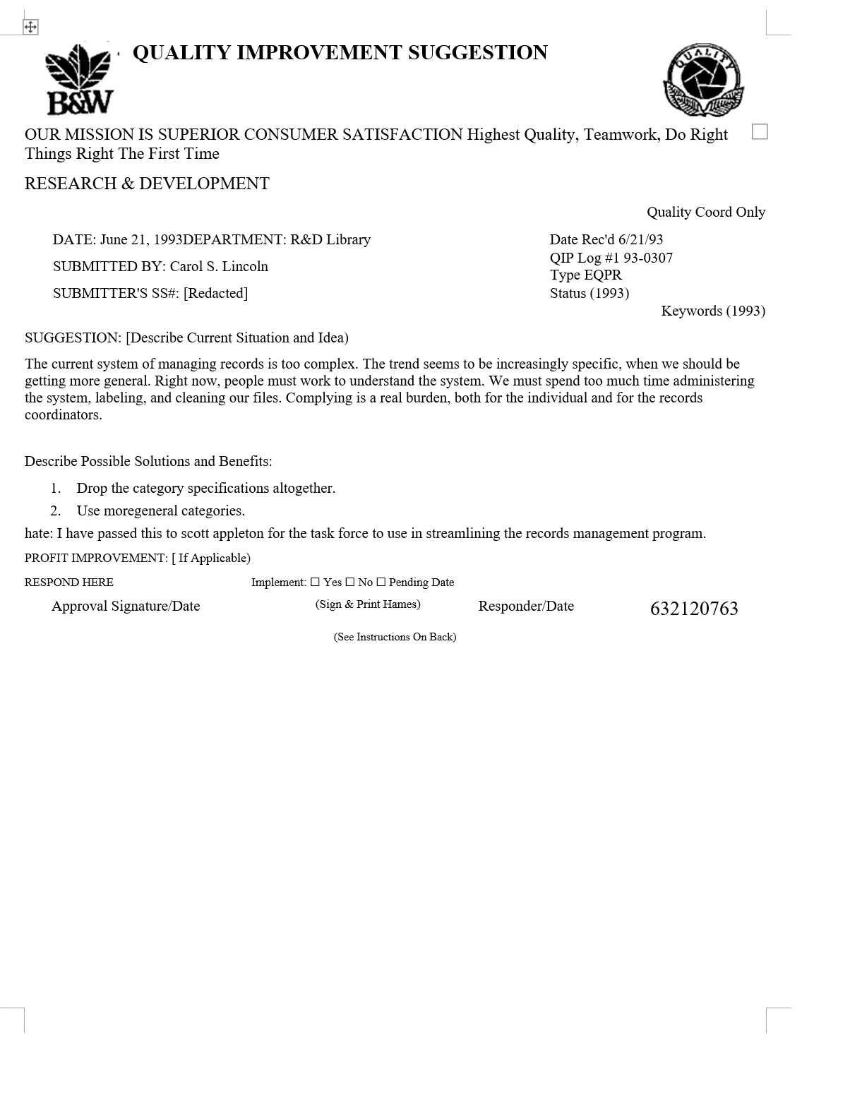 The converted form open in Microsoft Word: the same title, logos, fields, suggestion, numbered list, handwritten note as typed text and tick boxes.